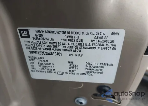 2005 Buick Rendezvous Cx from USA, damaged, VIN 3G5DA03E25S510461